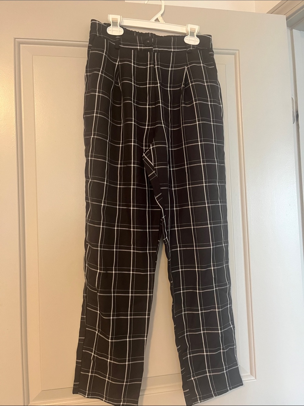 Grace Karin Black Windowpane Cropped Plaid Pants